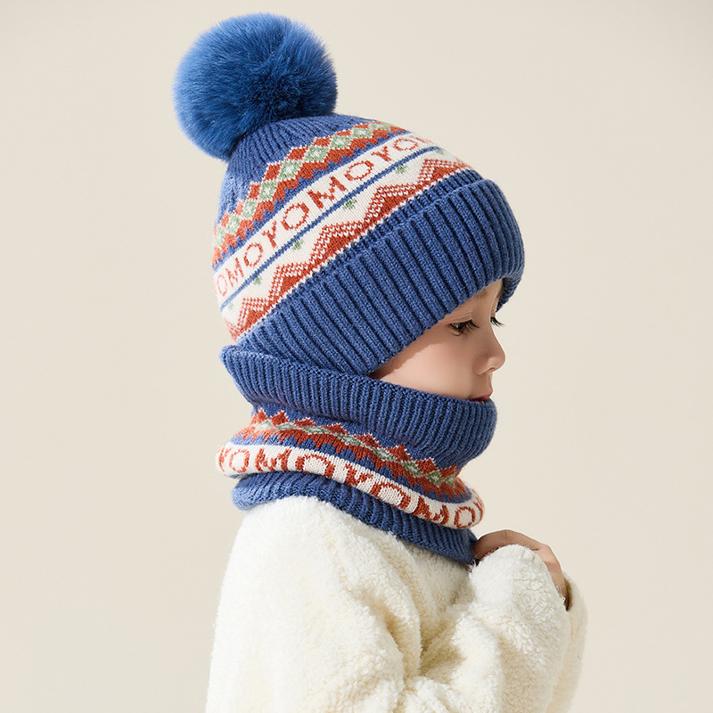Sombreros de lana para niños, niñas y niñas, cuello de otoño y invierno, sombreros de punto cálidos azules, sombreros de cuello para bebés a prueba de viento image 1