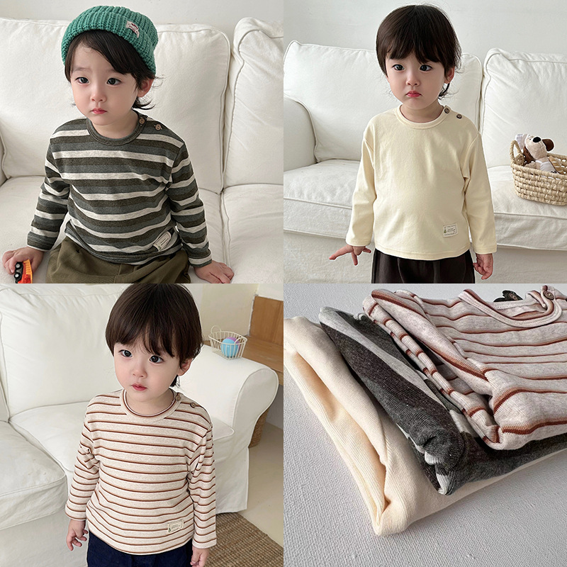 (Fuerte empuje sólo necesita base T) de los niños de otoño e invierno de algodón puro suave glutinoso piel amigable base camiseta niños y niñas de manga larga Camiseta