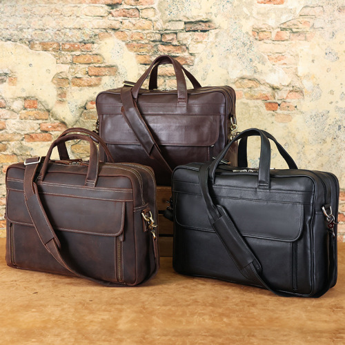European and American genuine leather men's briefcase large capacity cowhide 17-inch laptop bag madrasa leather shoulder bag 