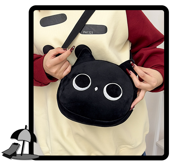 Cartoon cat small bag for women, new autumn and winter popular plush toy bag, Japanese cute crossbody plush bag