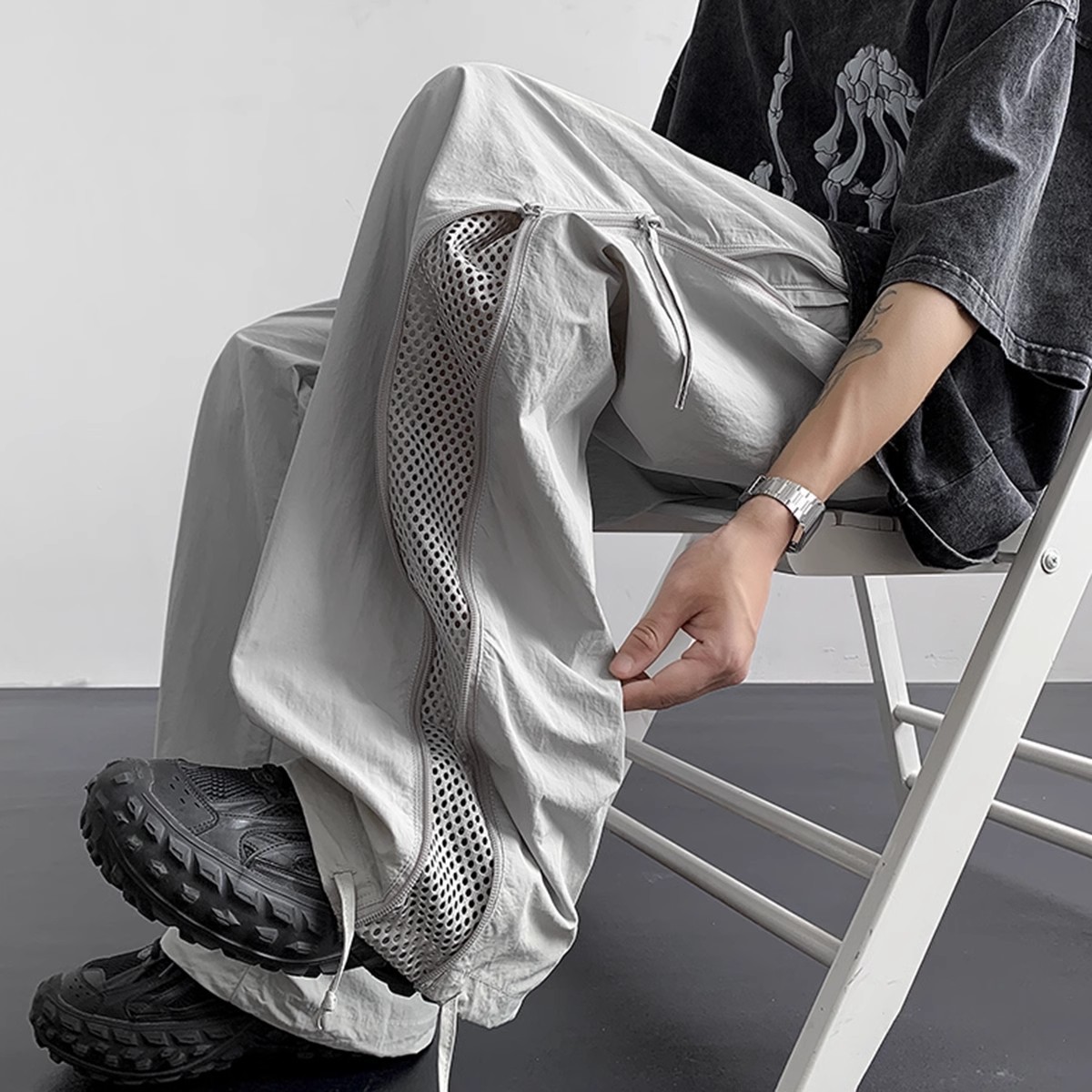 Mesh Breathable Quick-Drying Softshell Pants Men's Summer Thin Side Zipper Cargo Pants Trendy Fashion Hiking Pants