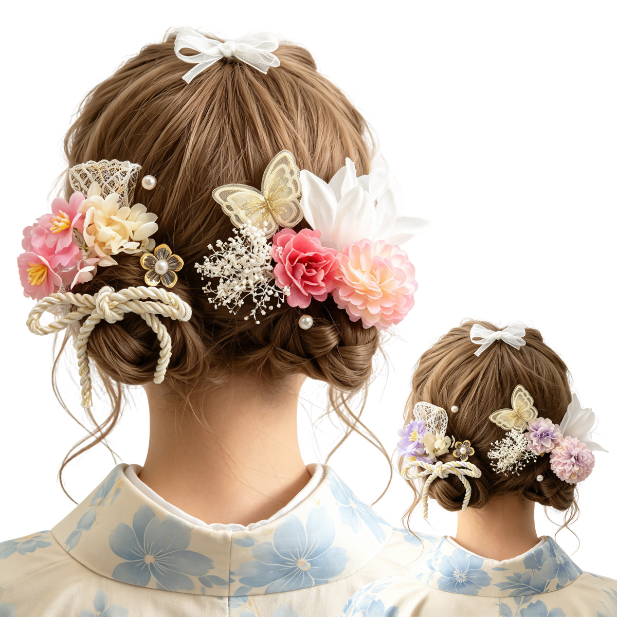 Japanese-Style Sweet Bow Hair Accessory Summer Silk Flower Candy-Colored Hairpin Girl Japanese Kimono Hair Flower Hair Ornament Hairpin
