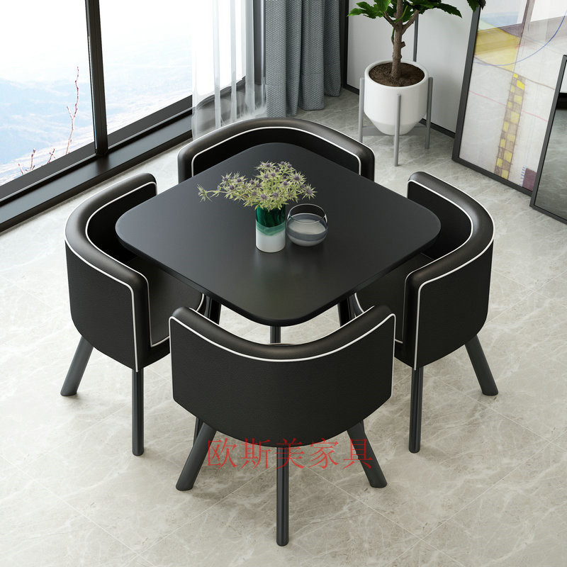 흰색 측면 의자가 있는 검정색 사각형 의자