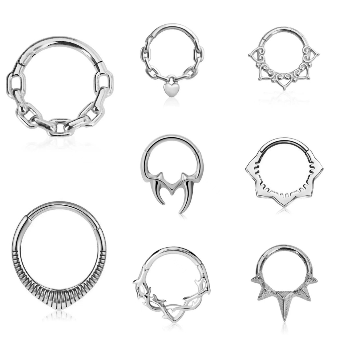 European and American Cross-Border New 316L Stainless Steel Nose Ring Set, Hinge-Style Open Piercing Jewelry, Fashionable Trendy Nose Jewelry