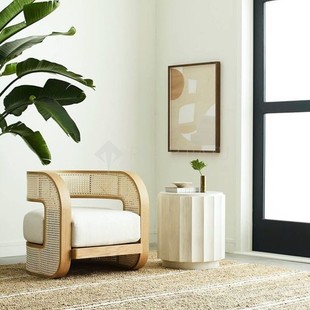 New Chinese Style Simple Atmospheric Solid Wood Rattan Leisure Chair Nordic Living Room Leisure Chair Homestay Club Creative Sofa Chair