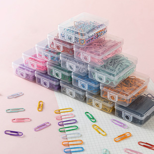 Creative color plastic paper clip macaron color boxed paper clip office stationery cartoon journal bookmark