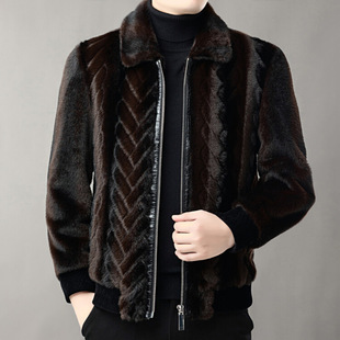 Winter Men's Haining Fur Coat Gold Mink Fleece Fur One-Piece Men's Mink Fleece Thickened Winter Jacket