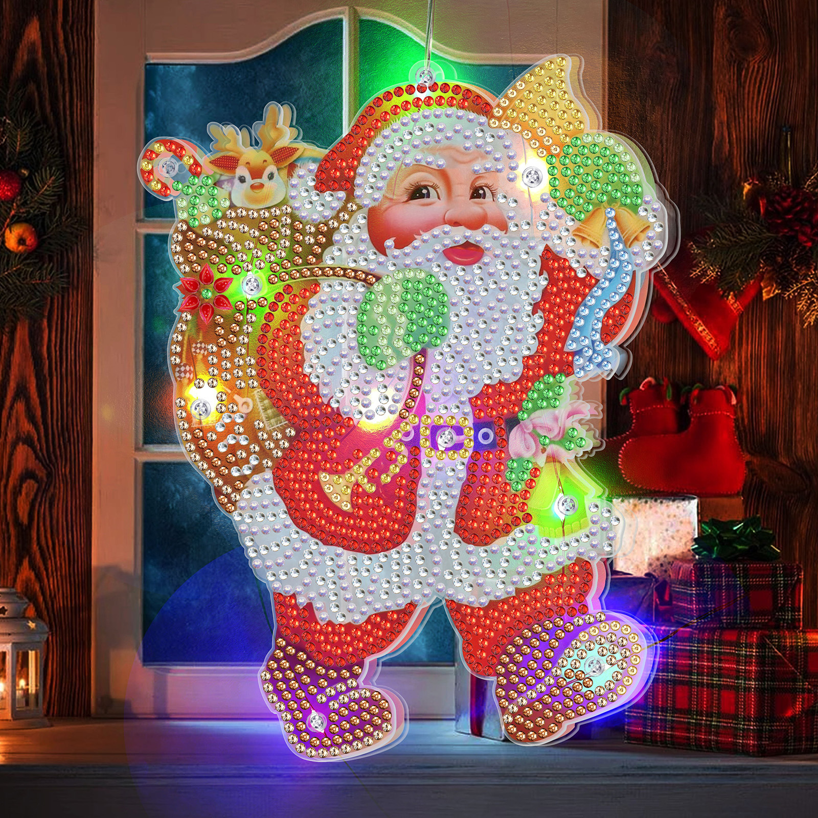 Diamante pintado alrededor de Navidad nueva lámpara LED ventosa DIY lámpara de noche ventana de fiesta ventosa lámpara colgante distribuible