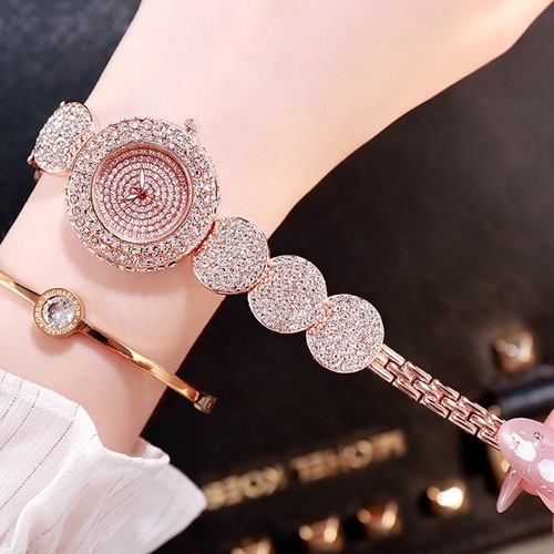 Foreign Trade Live Streaming Diamond-Encrusted Full-Diamond Bracelet Women's Student Watch Simple Fashion Elegant Rhinestone Round Small Dial Watch