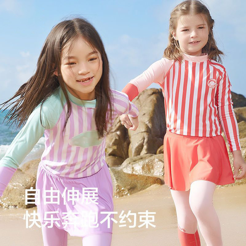 여아용 스플릿 수영복, 새로운 스타일의 긴팔 바지 슈트, 여름 전문 속건성 자외선 차단제 아동용 수영복 트렌드