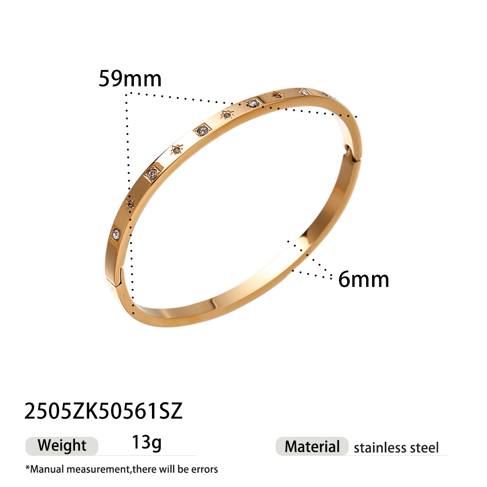 Tena Pulsera de acero inoxidable europea y americana Galvanoplastia Pulsera cerrada de circón con incrustaciones de oro de 18k image 9