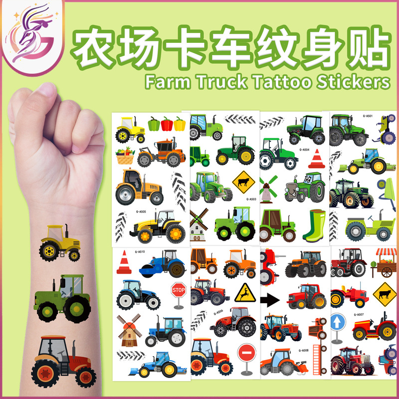 Farm Truck Tattoo Sticker Childish Cartoon Big Foot Waterproof Men's and Women's Personality Farm Car Temporary Tattoo Sticker