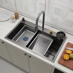 JOMOW 洗浄、切断、水切り一体型ウォーターフォールシンク、厚みのあるステンレス鋼ナノ防錆キッチンシンク、大型シングルシンク