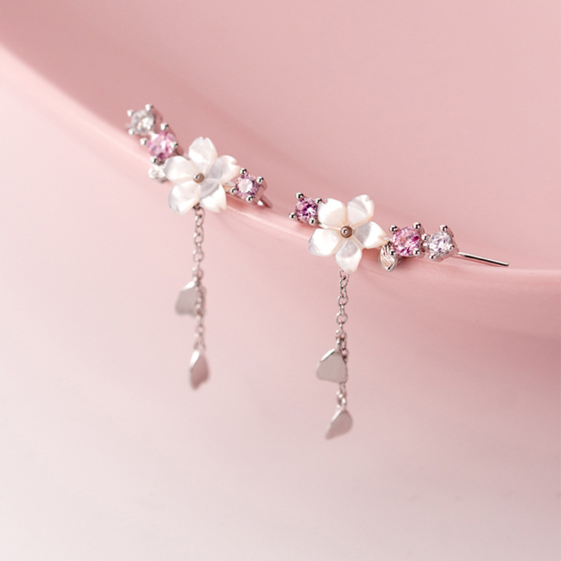 Mini Diamond Cherry Blossom Earrings For Women,Sweet Sterling Silver Needles,Rose Gold-plated Flowers,Spring And Summer Style,Free To Pick