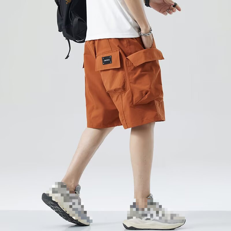 Cross-Border Trendy Brand Cargo Shorts for Men 2025 Summer Ice Silk Multi-Pocket Sports Casual Five-Point Pants Men's Casual