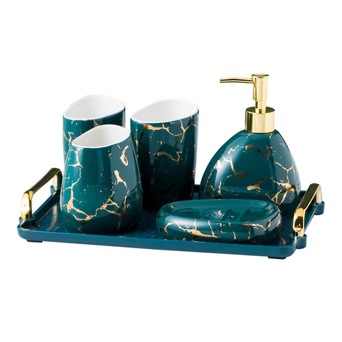 Ceramic bathroom five-piece set, toothbrush set, bathroom accessories, bathroom cup, toothbrush cup set, light luxury cups