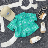 Летняя летняя одежда для мальчиков, тонкая зеленая детская рубашка, детская одежда, короткий рукав