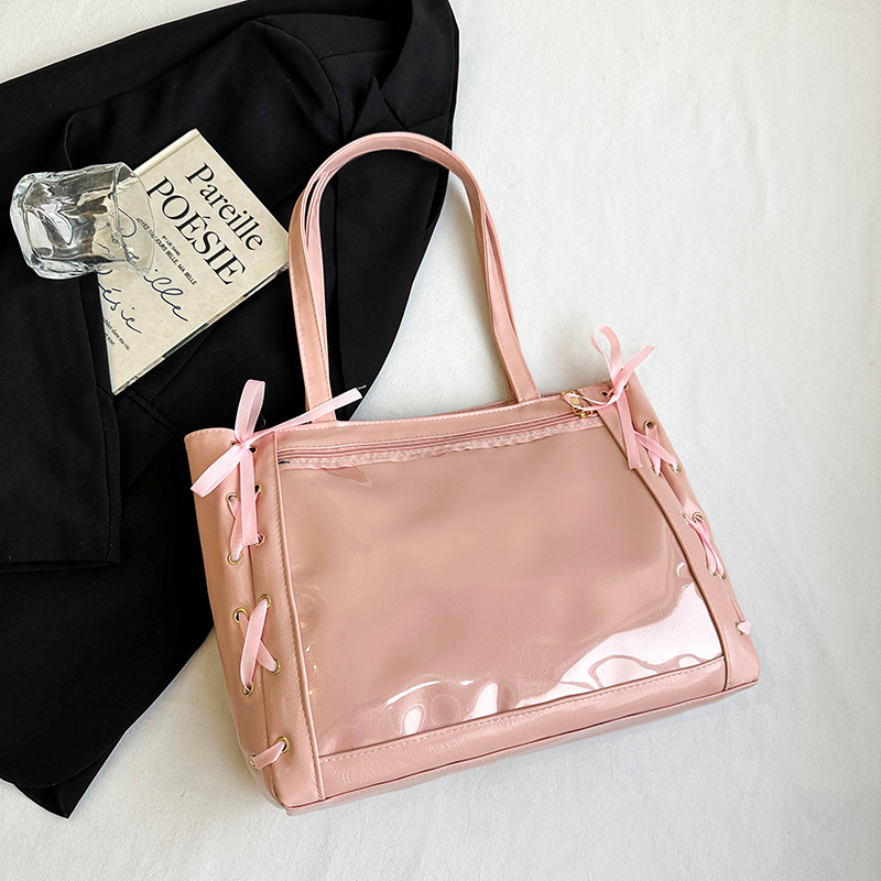 Bolsa de gran capacidad 2025, nueva cinta japonesa suave, arco de arco, bolsas de hombro transparentes, moda