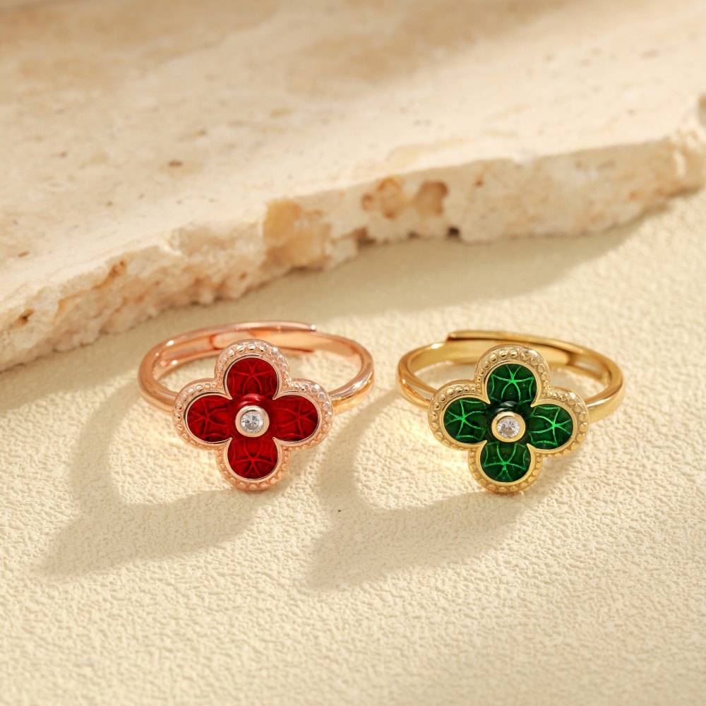 Fashion Four Leaf Clover Sterling Silver Plating Agate Rings