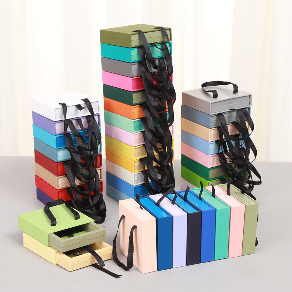 新款黑色提手马卡龙同色礼品袋防尘防氧化pe膜饰品收纳盒包装盒