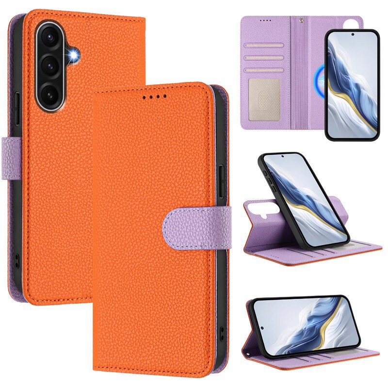 Suitable for Samsung A17 Thin and Light 2-in-1 Split Leather Case Holder Two-Color Anti-Slip Protective Case Samsung A07 Magnetic Suction Case