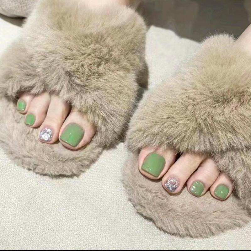 J52-Wearing Toenail Patch Finished Net Red Nail Patch New Flash Green Fake Nail Patch Wholesale