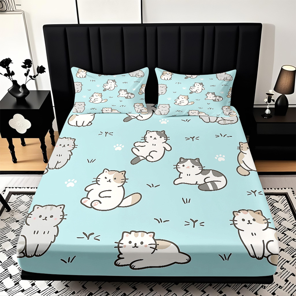TEMU / JIT cama abrasiva Kits de dibujos animados gatito impresión digital 3D ropa de cama para diseñar