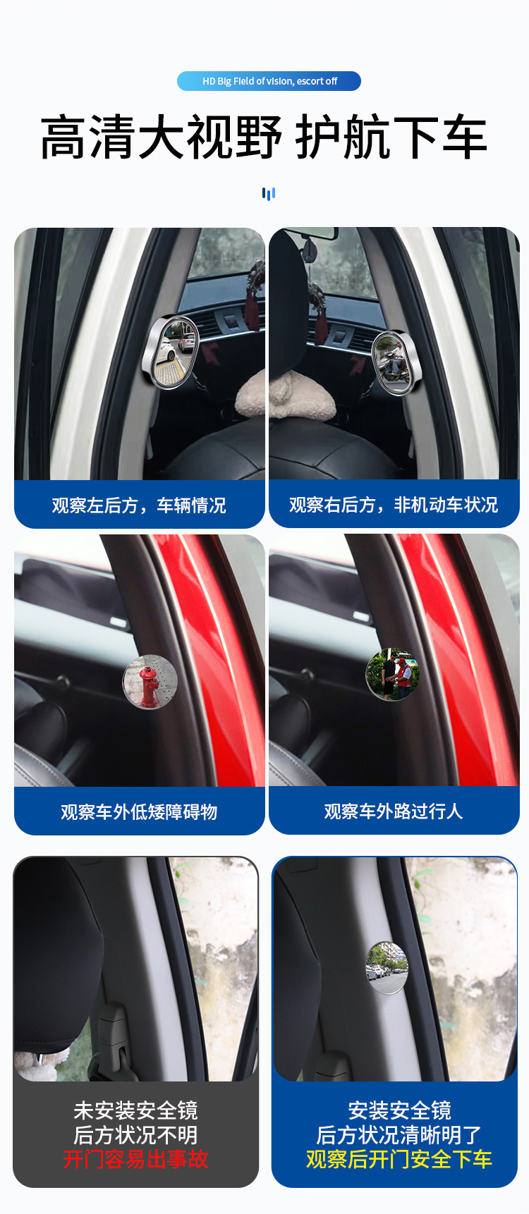 Car Rearview Mirror Small Round Mirror Blind Spot Mirror Interior and Exterior Observation Mirror Wide-Angle Rear Auxiliary Mirror for Taxi