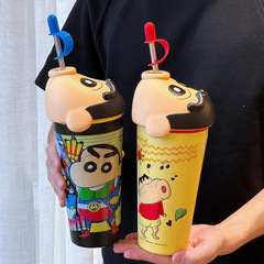 クレヨンしんちゃん ぽってり口保温カップ 2025年新作 高見え可愛いカップ オフィス用 大容量ストロー付きウォーターカップ