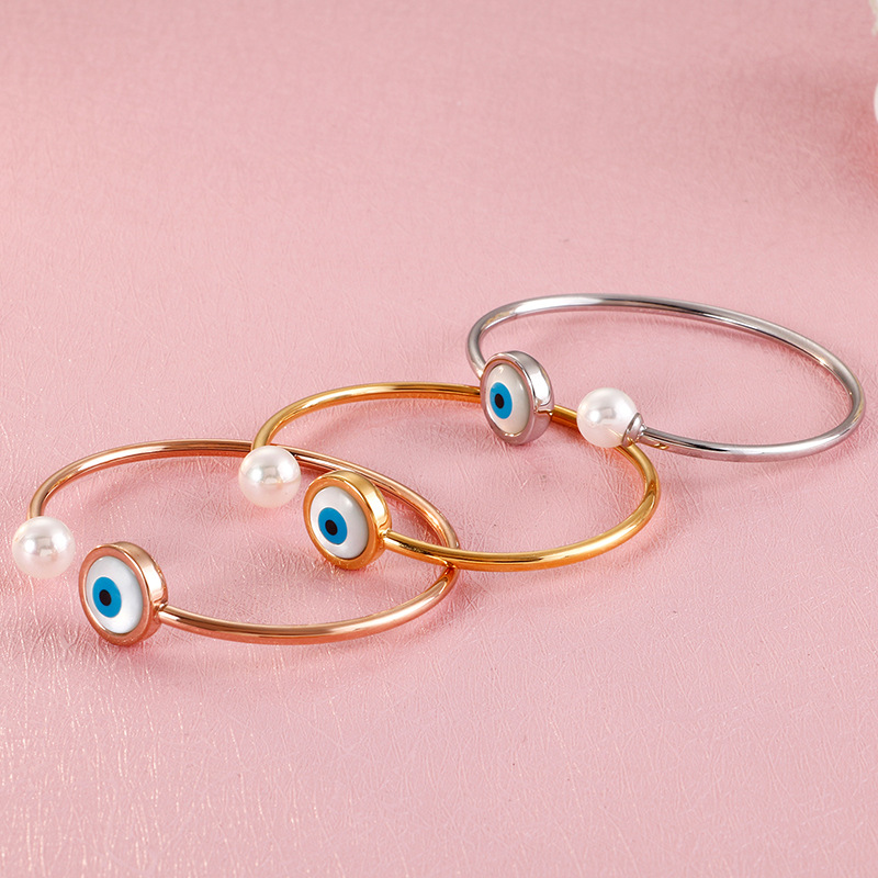 Fashion Devil's Eye Titanium Steel Inlay Opal Bracelets Earrings Necklace display picture 6