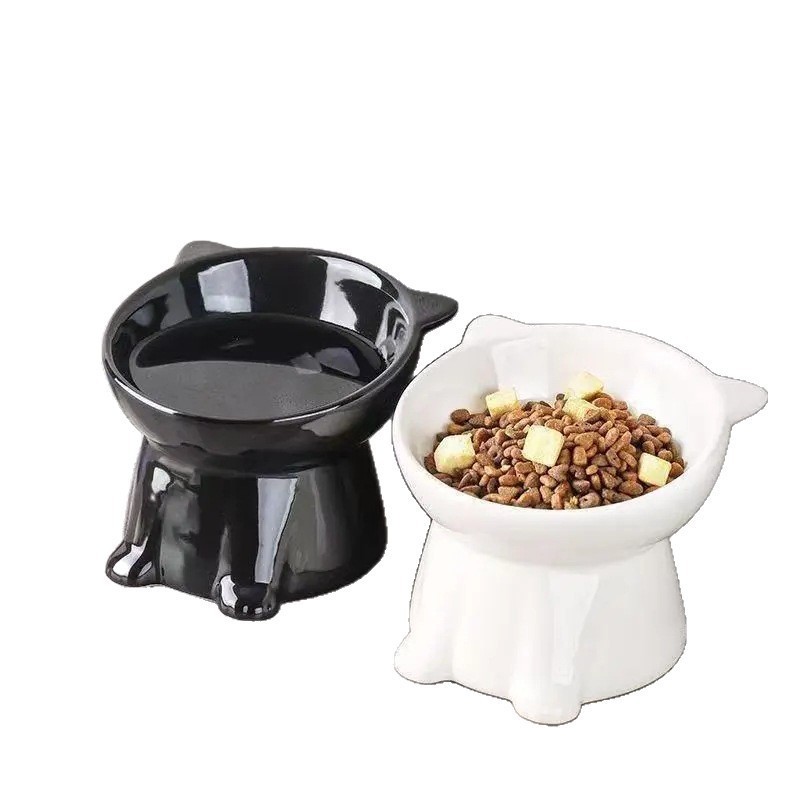 Tazón de gato, tazón de plástico para gatos, cuello de protección contra la barbilla negra, tazón de arroz para gatos, tazón de agua para perros