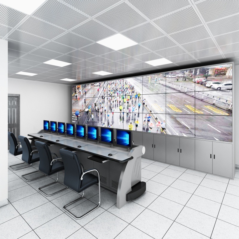 Technological Control Room Console, Command Center Dispatch Room Workstation, Computer Room Desk, Curved Monitoring Console