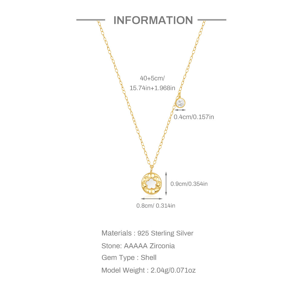 6g Weight 925 Sterling Silver Pendant Material 925 Sterling Silver Shell Zircon Cable Chain Inlay Round Pendant Necklace