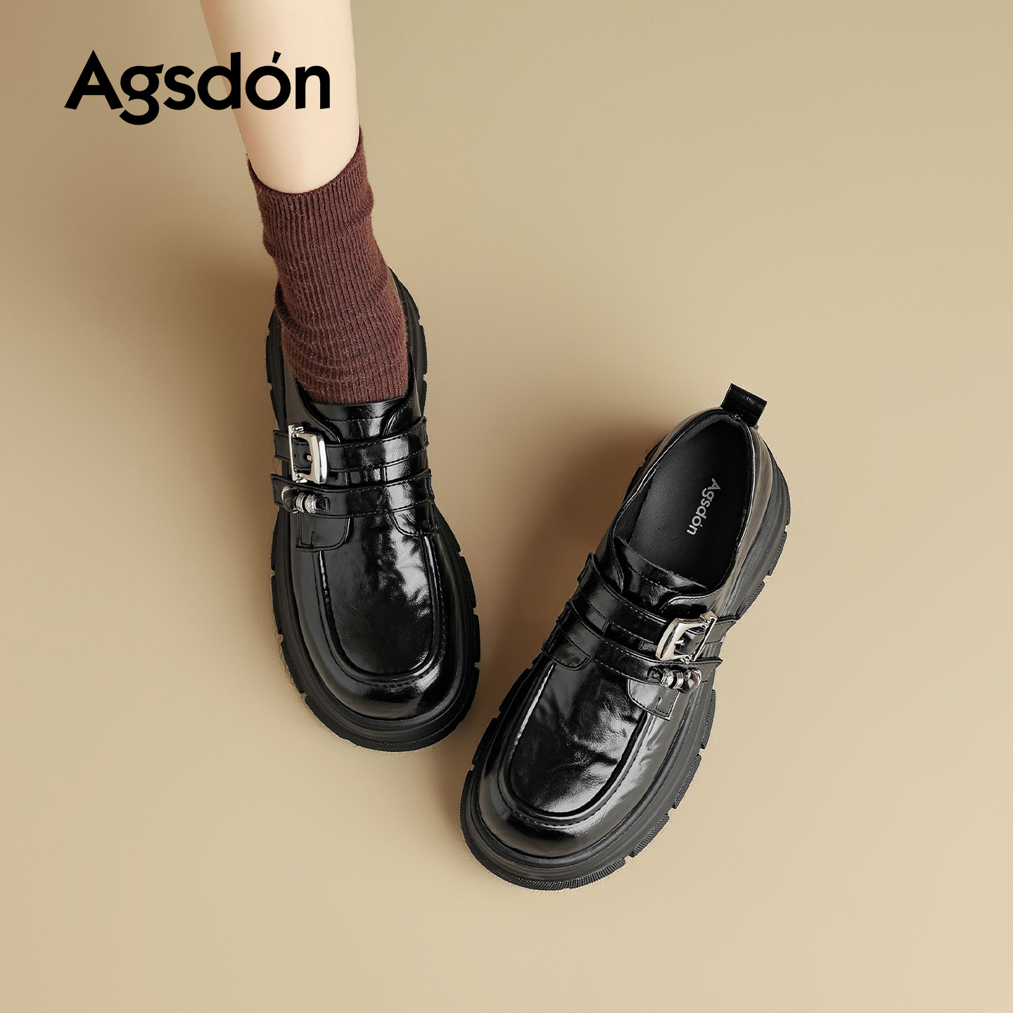 Augu ShiDeng zapatos Lefour de suela gruesa para mujeres 2026 primavera nuevo no cansado zapatos de pie único de viaje negro zapatos de cuero británicos pequeños