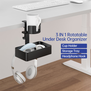 2025 New Desk Storage Box with Cup Holder, Detachable Pen Holder, Headphone Holder, Water Cup Holder, Multi-Functional Storage Rack