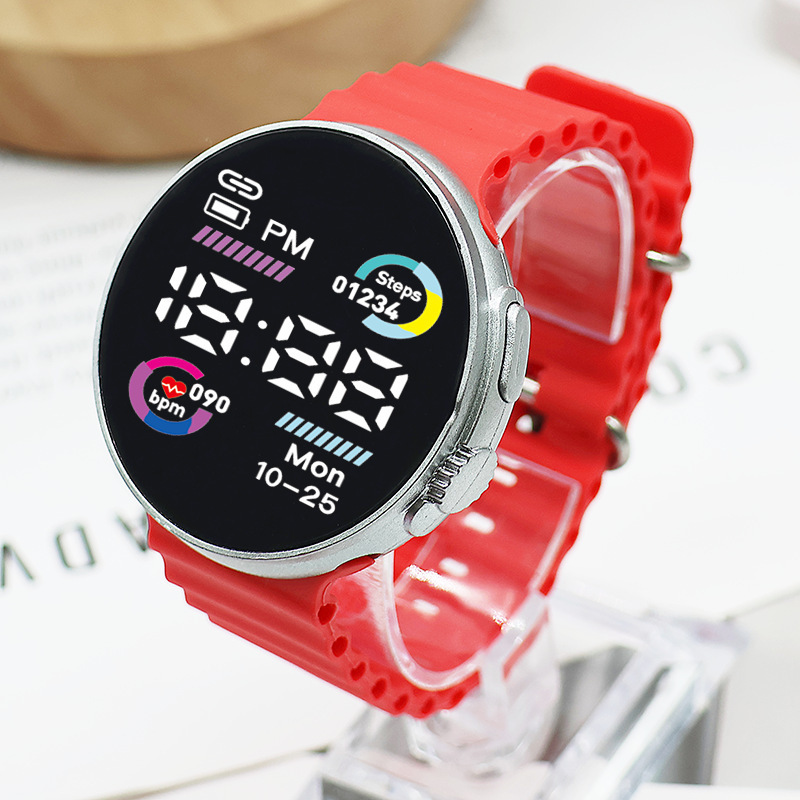 Reloj electrónico LED de moda pareja personalidad cool círculo bicromático mar de deportes de estudiantes de moda reloj electrónico redondo