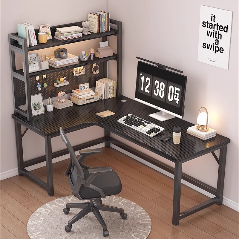 Escritorio de esquina de estilo crema, escritorio de aprendizaje para el hogar, estantería, escritorio de una pieza, tablero de agujero de esquina, escritorio de computadora de escritorio simple