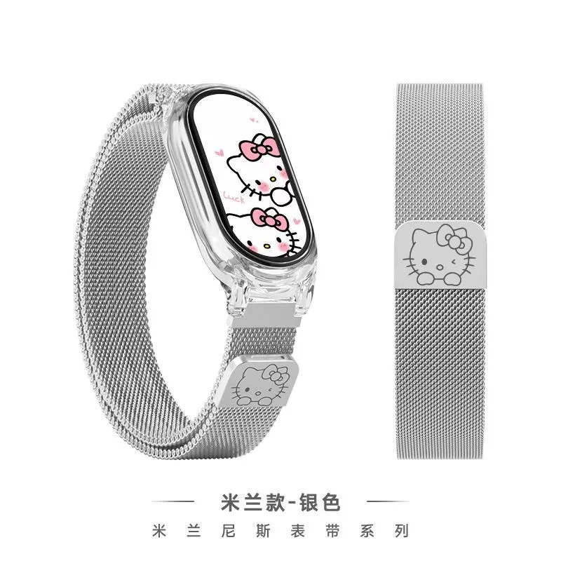 Ремешок для часов (Xiaomi Mi Band 10) прозрачная оболочка + магнитная металлическая лента Milan Mesh, лазерная гравировка