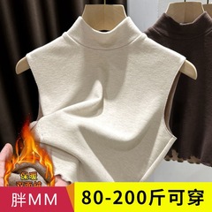 加绒加厚无袖背心女秋冬季德绒半高领显瘦内搭保暖t恤打底衫上衣