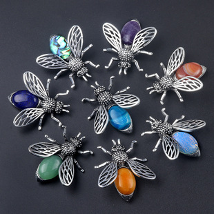 1650-48mm Bee Brooch Pendant Dual-Purpose Alloy Inlaid Crystal Agate Semi-Precious Pendant Brooch Jewelry