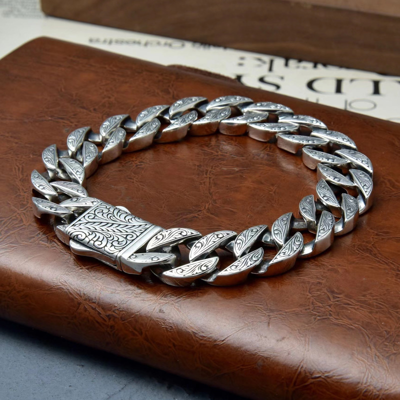 New Eternal Rattan Bracelet S925 Sterling Silver Men's Distinctive Thick Bracelet European and American Style West Coast Exaggerated Fashion Silver Chain