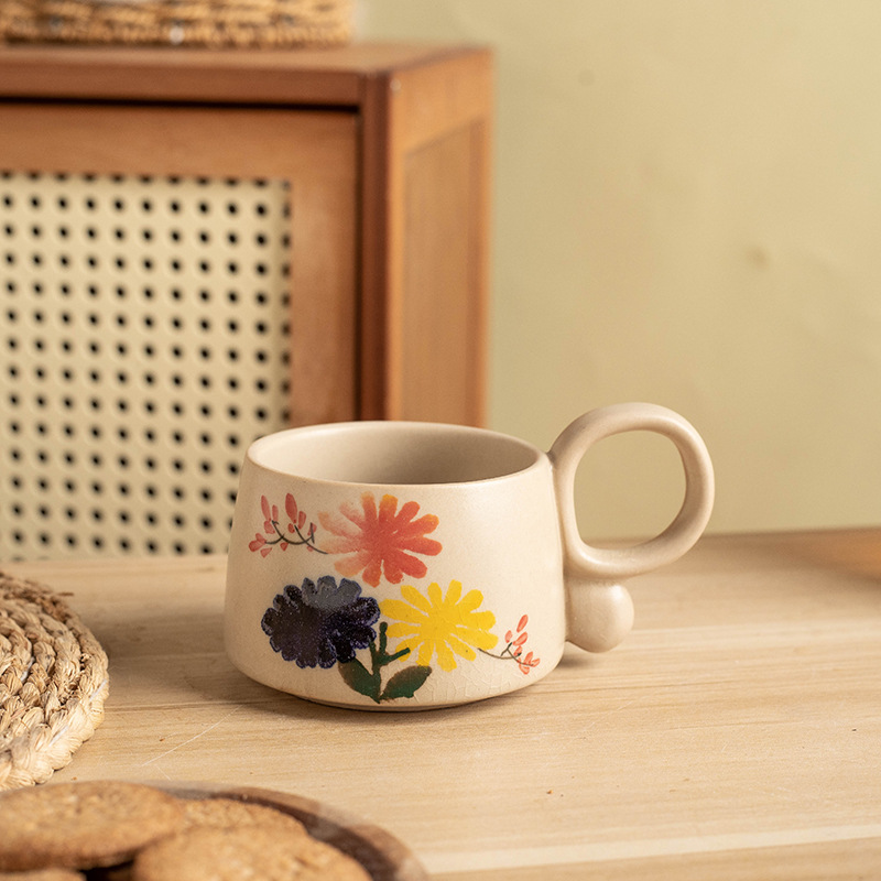 Ceramic Vintage Coffee Mug Japanese Style Hand Painted Pottery Cup_voghion.com