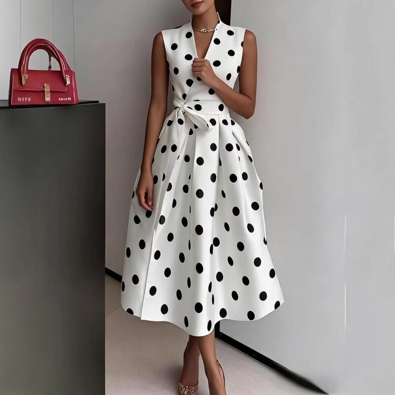 Cross-border Amazon European and American Polka Dot Dress 2026 Summer Vintage New Style Elegant Waist-Cinching Slimming Dress for Women Cross-border Amazon European and American Polka Dot Dress 2026 Summer Vintage New Style Elegant Waist-Cinching Slimming Dress for Women