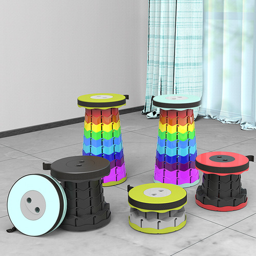 Mini Rainbow Mountain Camping Supplies Solid Portable Telescopic Stool Multifunctional Plastic Folding Stool Chair Manufacturer