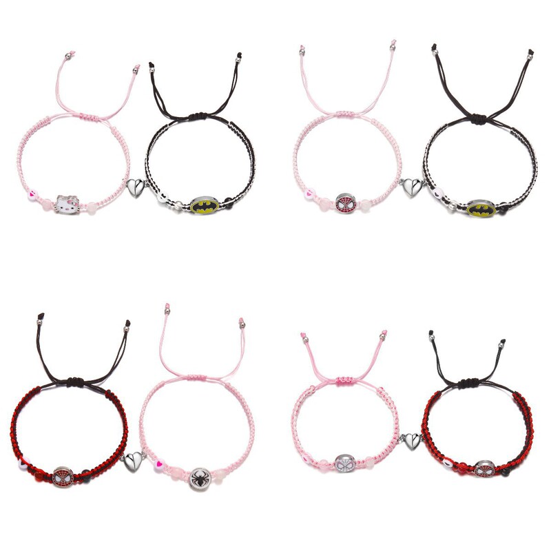 Cross-border new Halloween jewelry fashion hand-woven Spiderman bat love magnetic couple bracelet wholesale