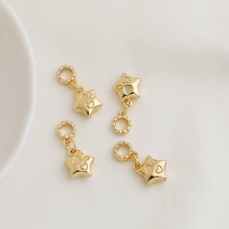 14K gold-wrapped color-preserving gear ring engraved love five-pointed star pendant double-sided three-dimensional star pendant diy jewelry