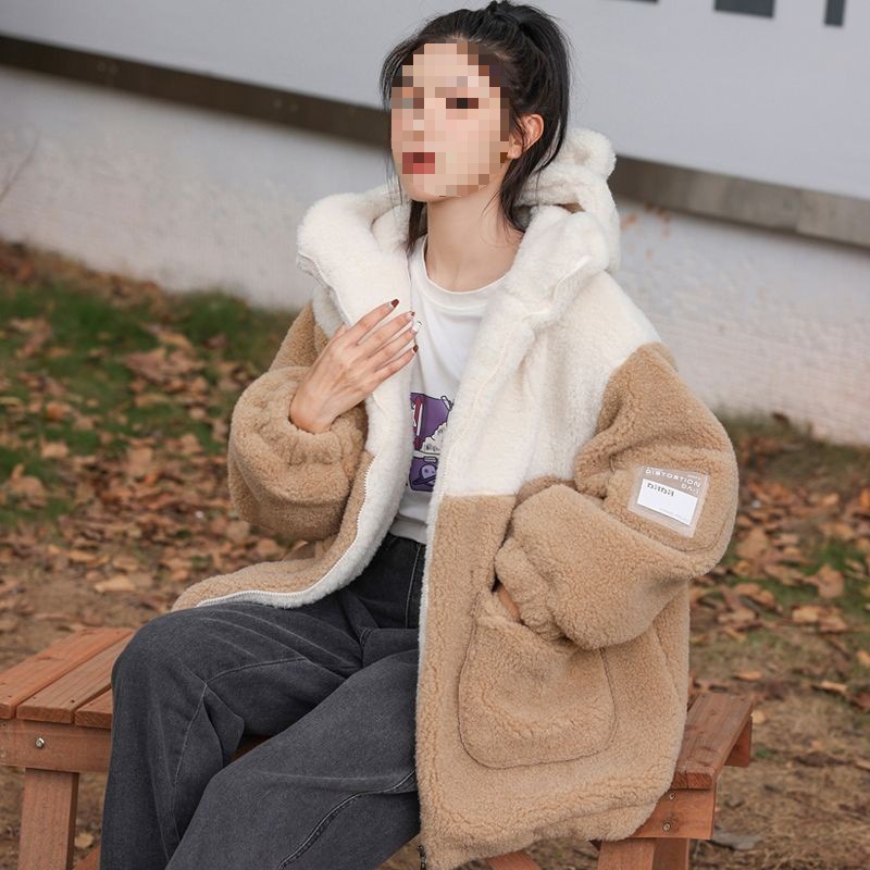 2023年新款少女冬装外套加厚羊羔毛秋冬加绒卫衣初高中学生大衣女