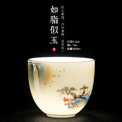Sheer jade porcelain tea cup, tea bowl, tea cup, host cup, ceramic single cup, tea tasting cup, Chinese home tea set, tea drinking cup