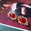 Middle -aged Live Source China Red Love Gem Gem Gold Silver Earrings Middle -Emperor Hong Kong Wind Palace Earrings