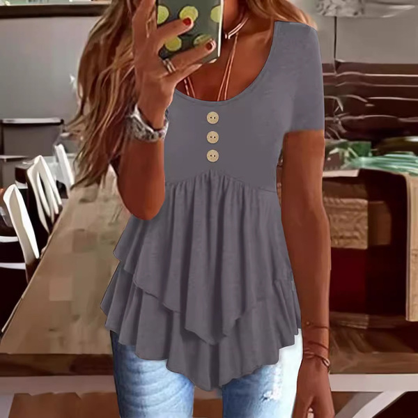 fashionable solid short sleeve dress